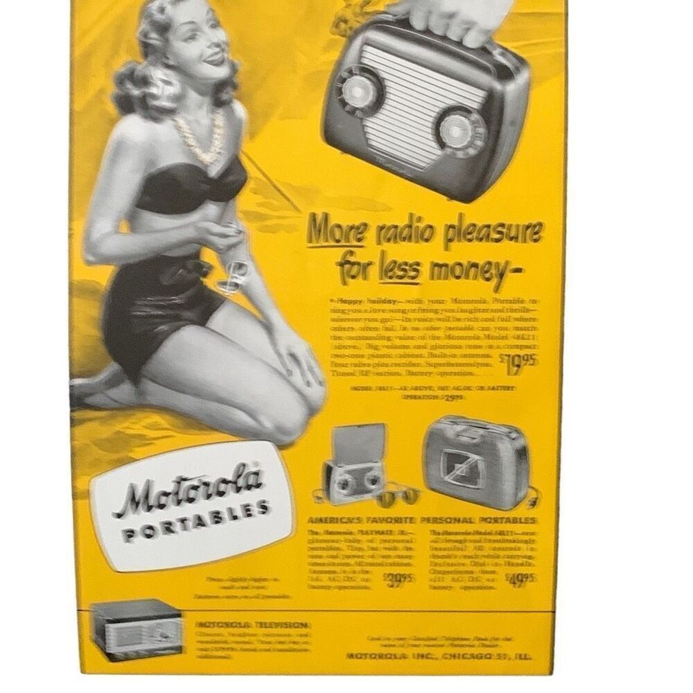 Vintage 1948 Motorola Portables More Radio Pleasure Less Money Ad Advertisement